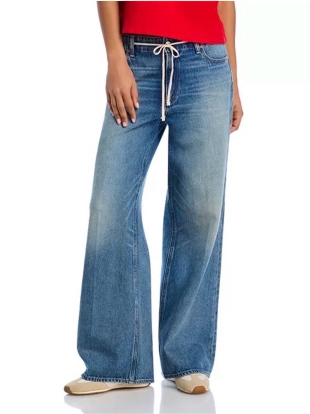 Paige Zoey Tie Waist Wide Leg Jeans Women's Jazz Club Button/Zipper Closure 31